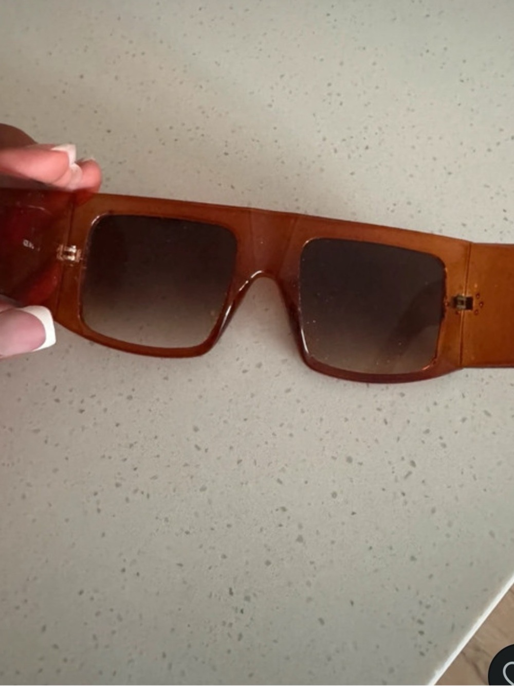 Translucent Amber Rectangular Sunglasses - Picture 2 of 2